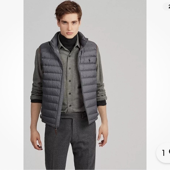Polo Ralph Lauren Down Windsor Heather Gray Packable‎ Water Repellent Vest Large